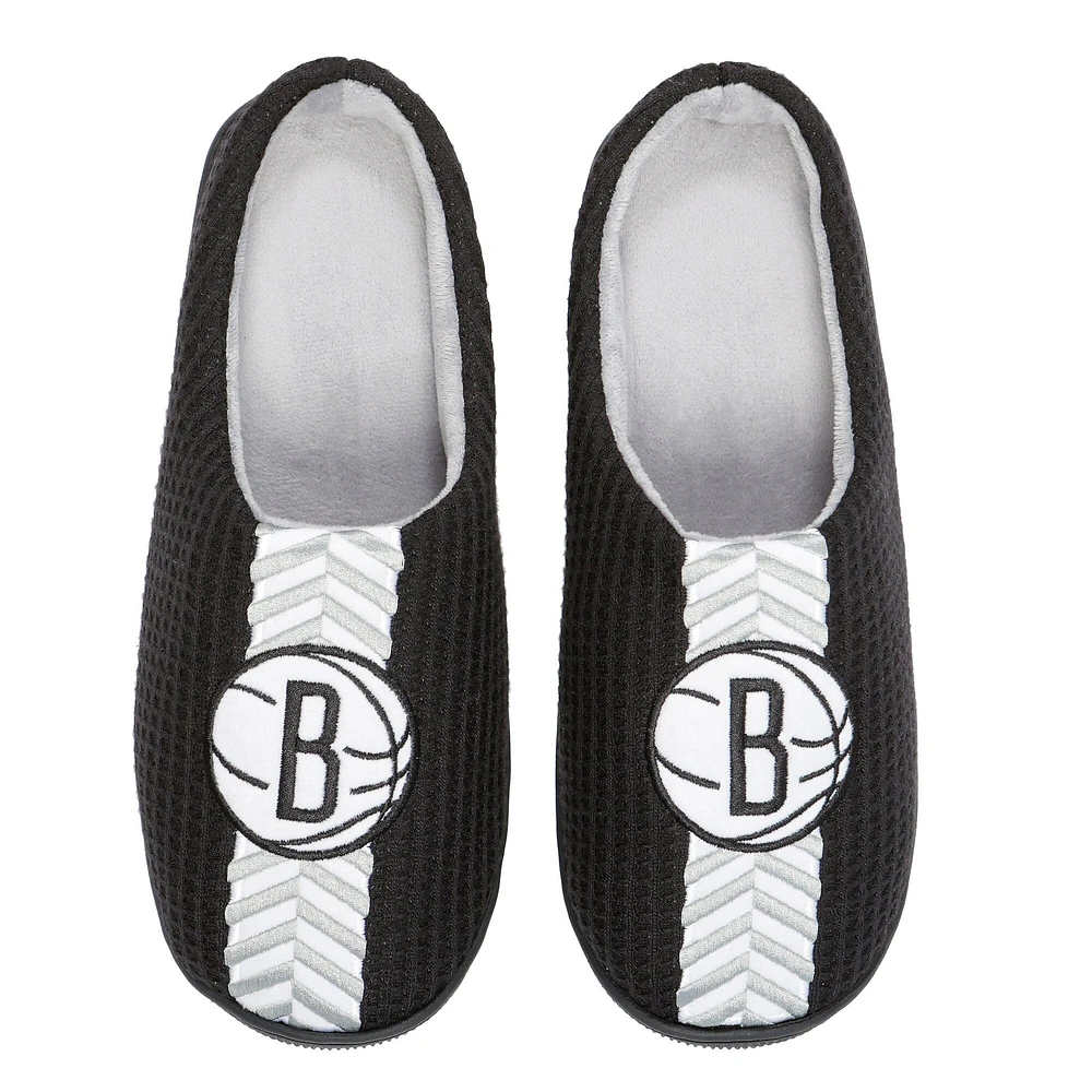 Chaussons à glissière en mousse mémoire de forme FOCO Brooklyn Nets Team Stripe pour hommes, noirs