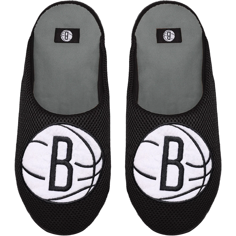 Men's FOCO Brooklyn Nets Big Logo Colorblock Mesh Slippers