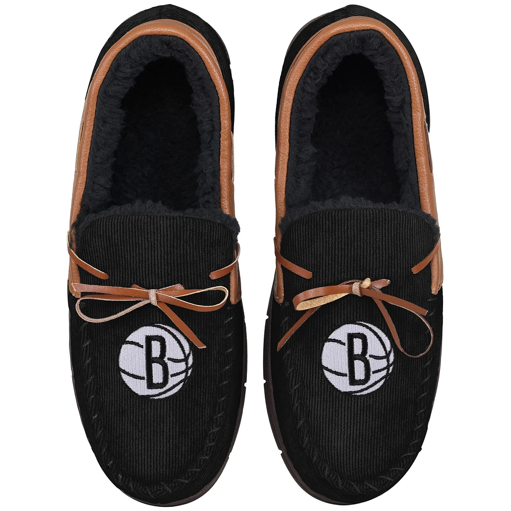 Chaussons mocassins en velours côtelé FOCO Brooklyn Nets pour hommes