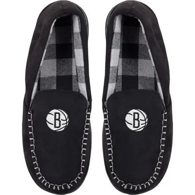 Brooklyn Nets FOCO Team Logo Flannel Moccasin Slippers