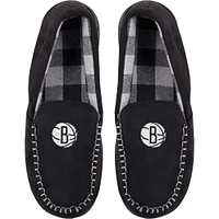 Men's FOCO Brooklyn Nets Team Logo Flannel Moccasin Slippers