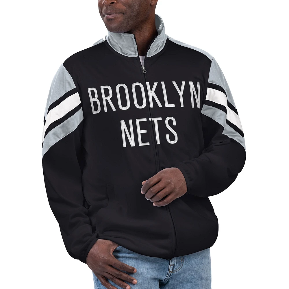 Veste de survêtement entièrement zippée G-III Sports by Carl Banks pour hommes, noire, Brooklyn Nets, Game Ball