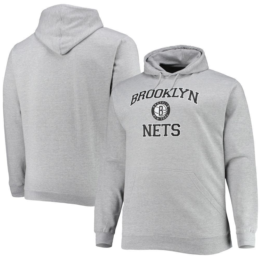 Men's Heathered Gray Brooklyn Nets Big & Tall Heart Soul Pullover Hoodie