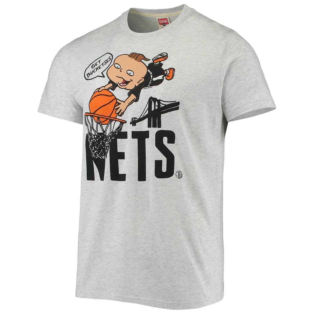 Men's Homage Ash Brooklyn Nets NBA x Rugrats Tri-Blend T-Shirt