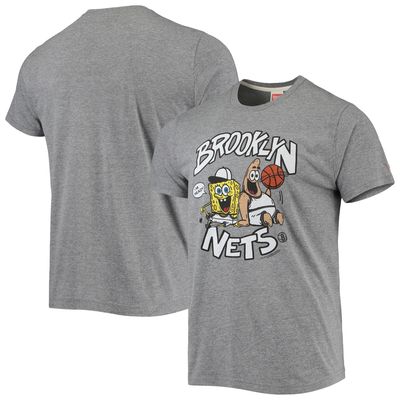 Men's Homage Heathered Gray Brooklyn Nets NBA x Spongebob Collab Tri-Blend T-Shirt