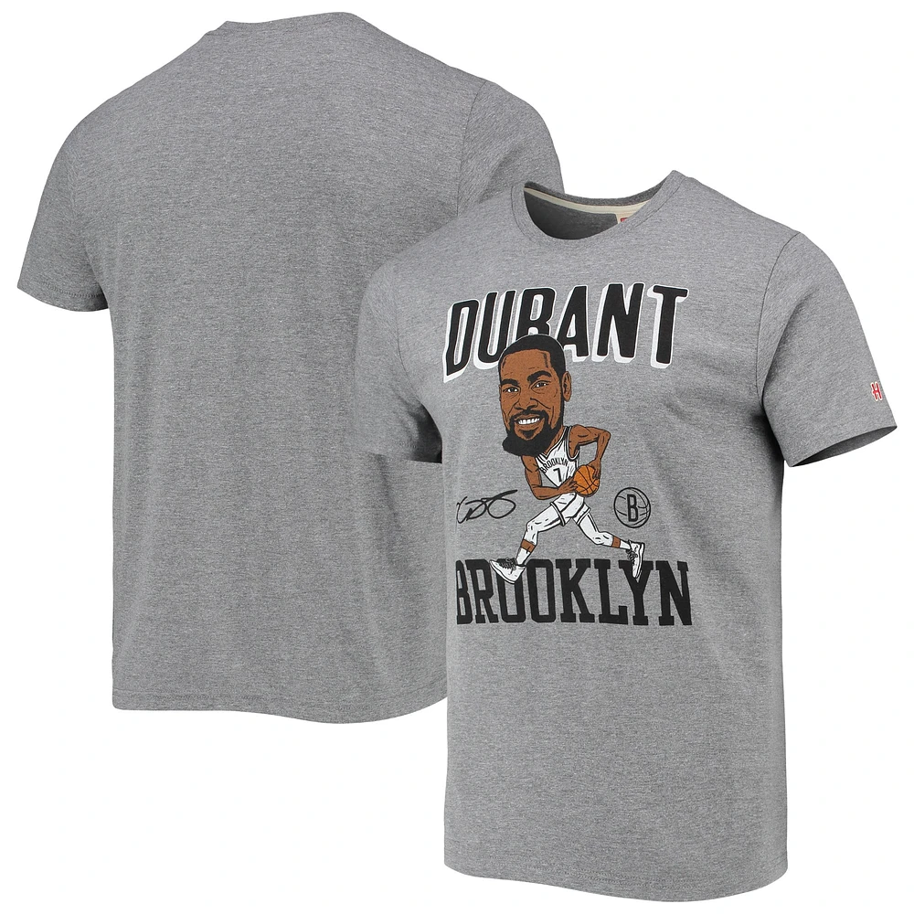 T-shirt à trois mélanges Caricature des Brooklyn Nets Homage Kevin Durant gris pour homme