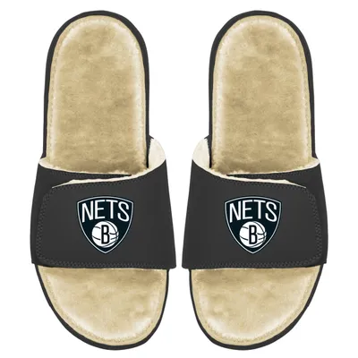 Brooklyn Nets ISlide Men's Faux Fur Slide Sandals - Black/Tan