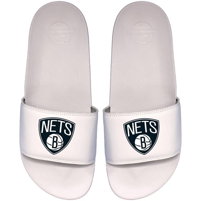 Sandales à enfiler ISlide Brooklyn Nets Primary Motto pour hommes, blanches