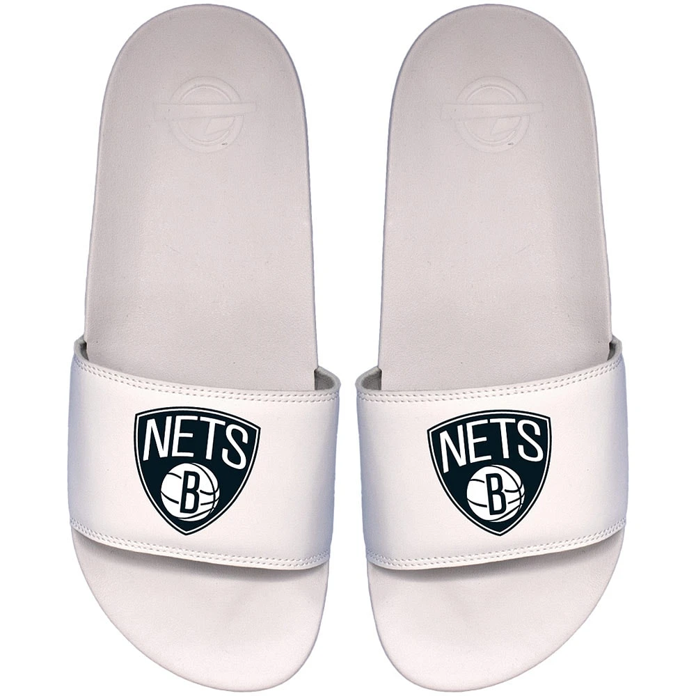 Men's ISlide White Brooklyn Nets Primary Motto Slide Sandals