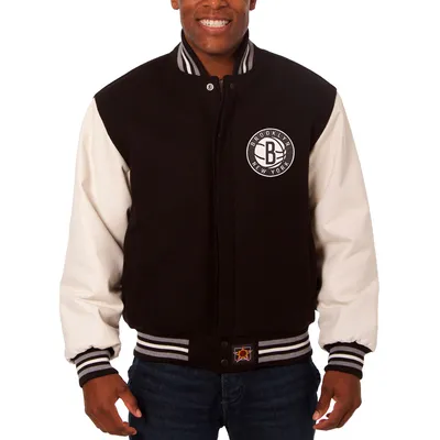 Brooklyn Nets JH Design Big & Tall Wool Leather Full-Snap Jacket - Black/White