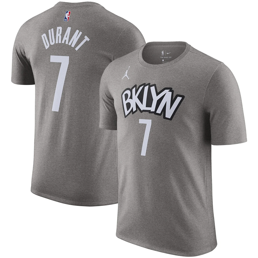 Men's Jordan Brand Gray Brooklyn Nets 2020/21 Kevin Durant Statement Name & Number T-Shirt