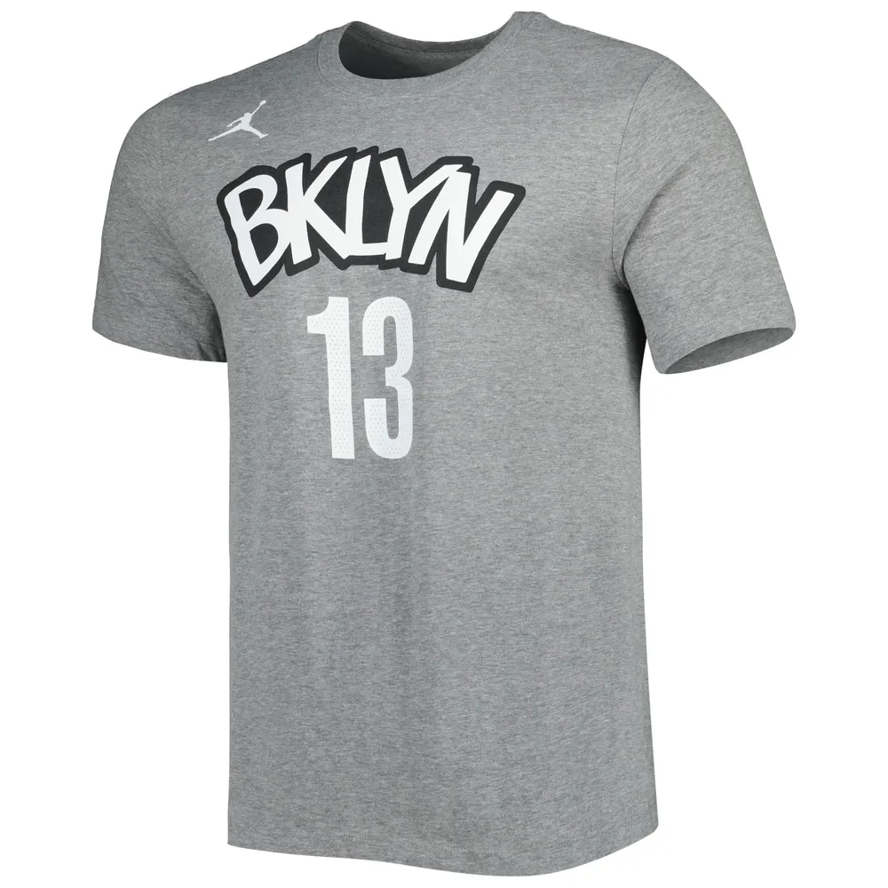 Men's Jordan Brand James Harden Heathered Gray Brooklyn Nets Statement Edition Name & Number T-Shirt