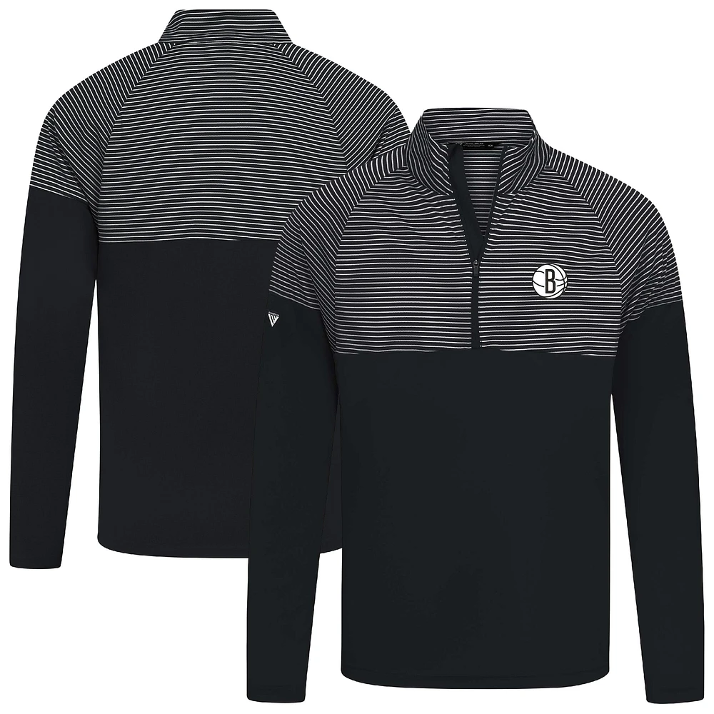 Men's Levelwear Black Brooklyn Nets Classic Stripes Quarter-Zip Top