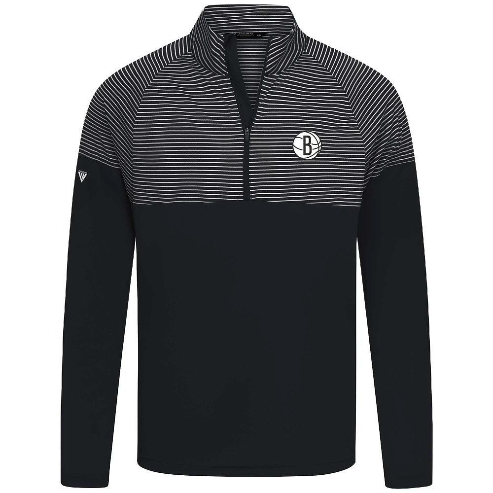 Men's Levelwear Black Brooklyn Nets Classic Stripes Quarter-Zip Top