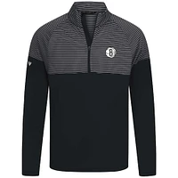 Men's Levelwear Black Brooklyn Nets Classic Stripes Quarter-Zip Top