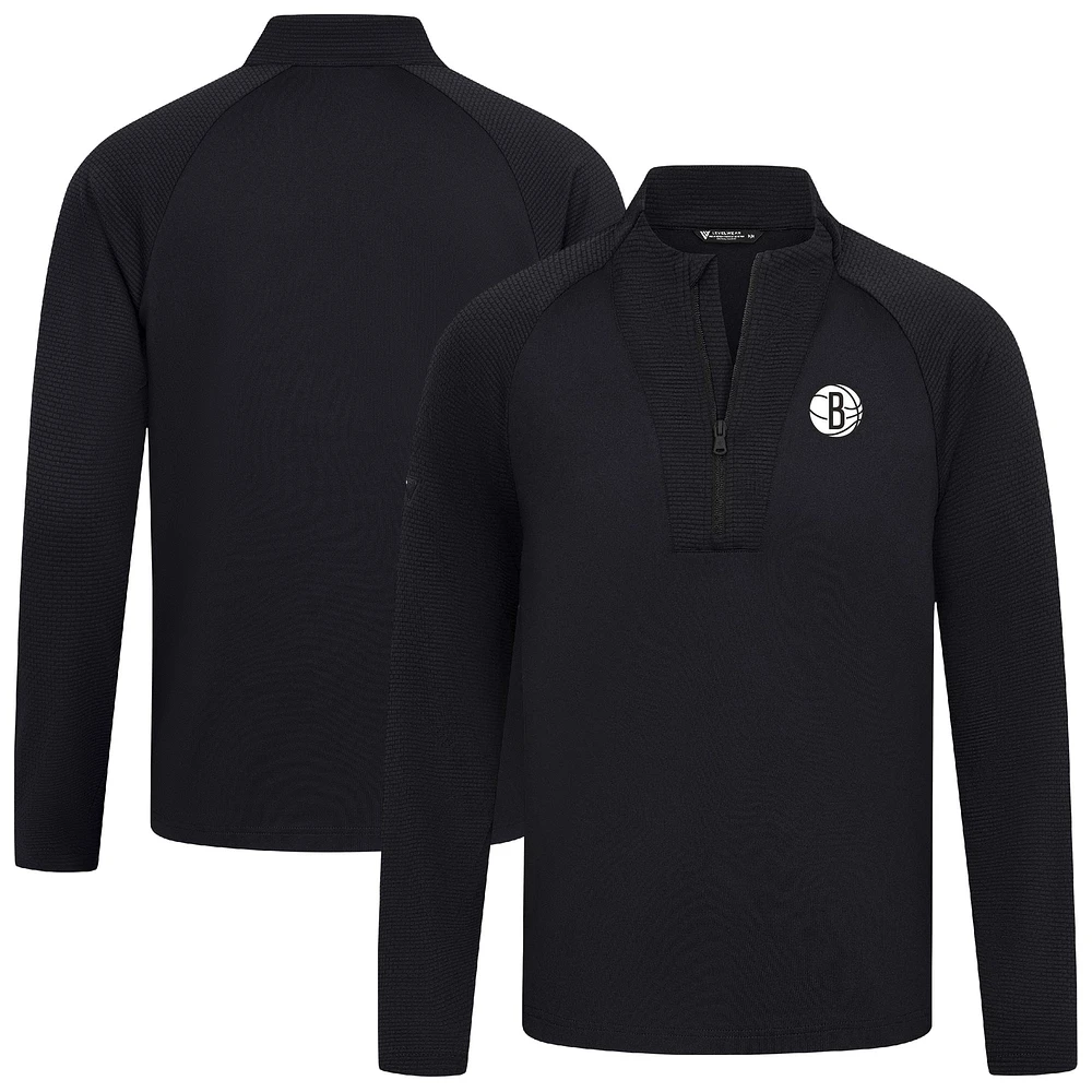 Men's Levelwear Black Brooklyn Nets Volley Quarter-Zip Top