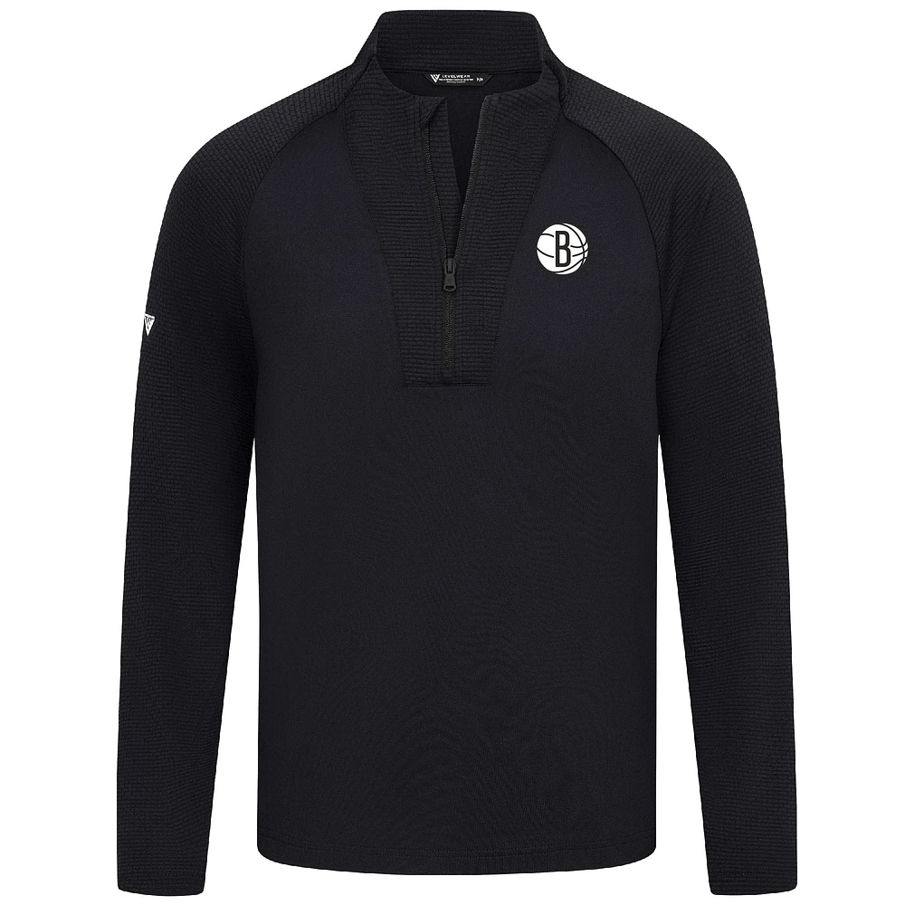 Men's Levelwear Black Brooklyn Nets Volley Quarter-Zip Top