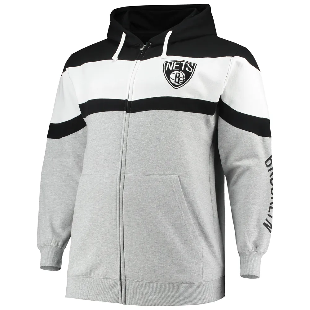 Profile Men's Majestic Black/Heathered Gray Brooklyn Nets Color Block  Wordmark Logo Big & Tall Full-Zip Hoodie