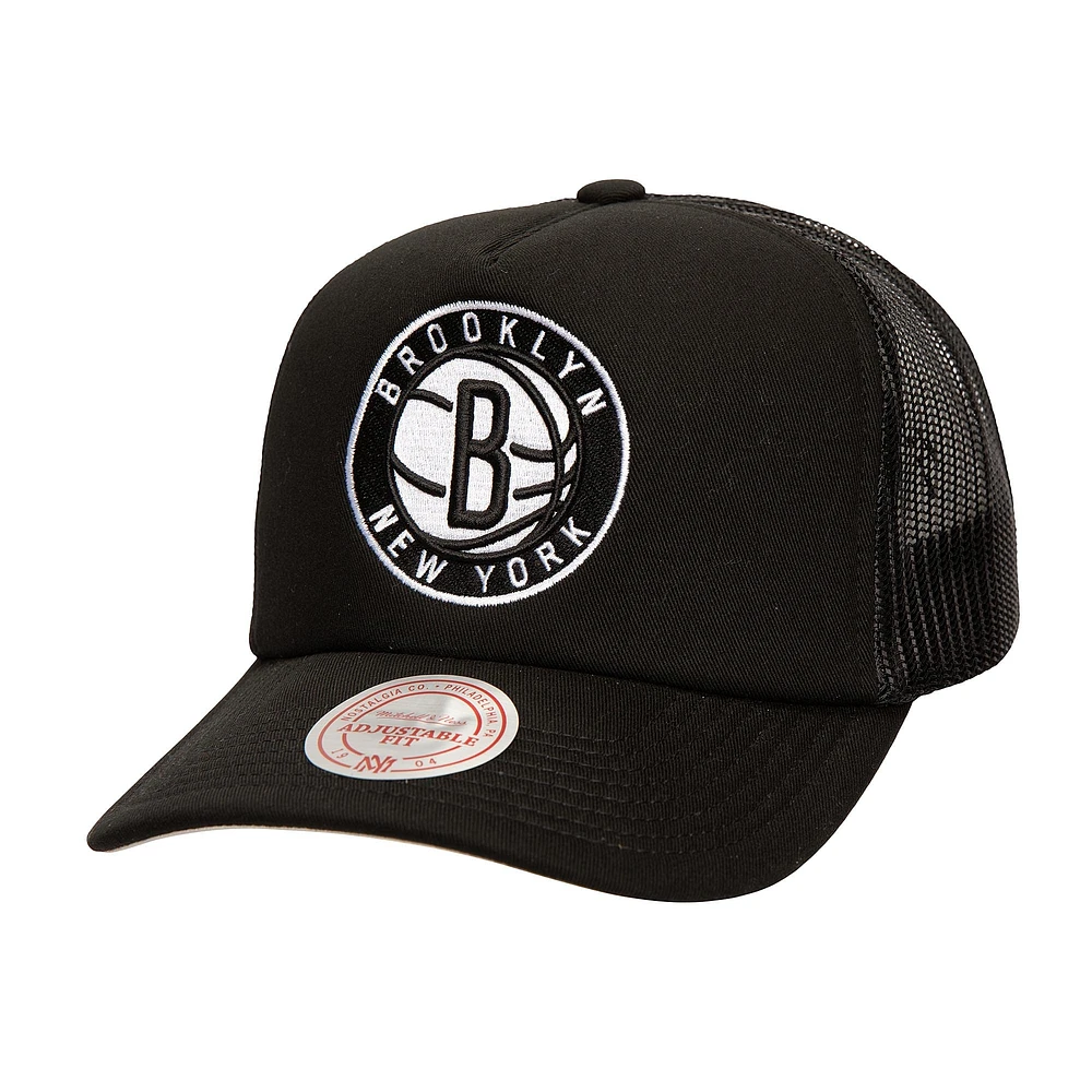 Men's Mitchell & Ness Black Brooklyn Nets Core Evergreen OTC Trucker Adjustable Hat