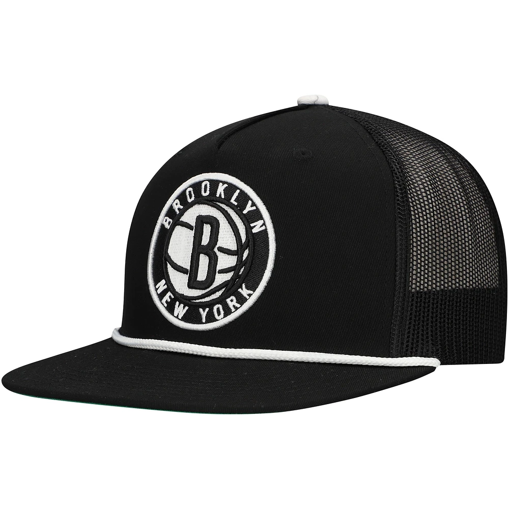 Men's Mitchell & Ness Black Brooklyn Nets Roper Trucker Snapback Hat