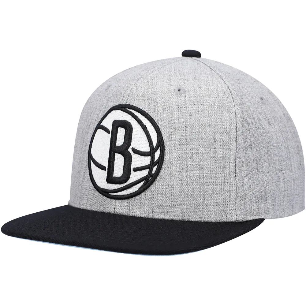 Mens Brooklyn Nets Mitchell and Ness Snapback Hat Gray on Black