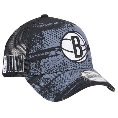 Casquette ajustable Brooklyn Nets Tip Off A-Frame Trucker 9FORTY noire/anthracite pour homme de New Era