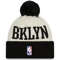 Men's New Era Black/Cream Brooklyn Nets 2022 NBA Draft - Cuffed Knit Hat with Pom