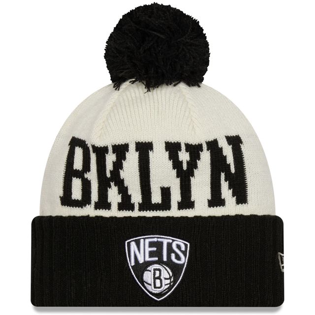 Brooklyn Nets 2022 NBA Draft New Era pour homme - Noir/crème - Bonnet en tricot à revers avec pompon