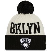 Men's New Era Black/Cream Brooklyn Nets 2022 NBA Draft - Cuffed Knit Hat with Pom