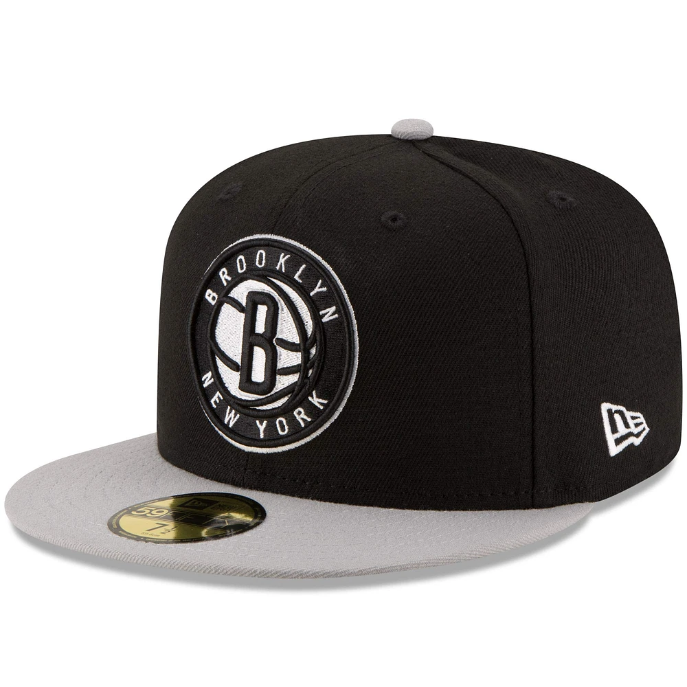 Casquette ajustée 59FIFTY 2Tone pour homme New Era Brooklyn Nets Official Team Colour Noir/Gris