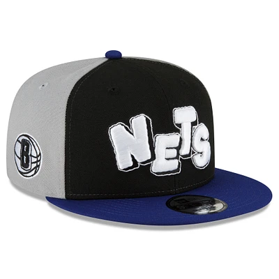 Casquette réglable Snapback 9FIFTY New Era pour hommes, noir/bleu marine, Brooklyn Nets 2023/24 City Edition