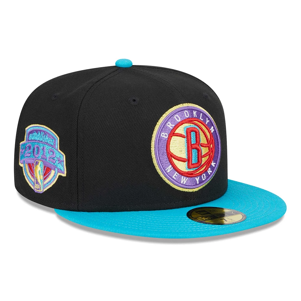 Men's New Era Black/Turquoise Brooklyn Nets Arcade Scheme 59FIFTY Fitted Hat