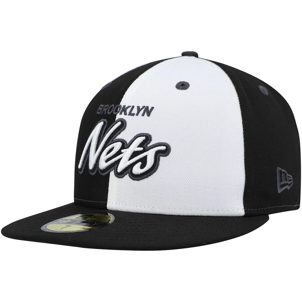 Men's New Era Black/White Brooklyn Nets Script Pinwheel 59FIFTY Fitted Hat