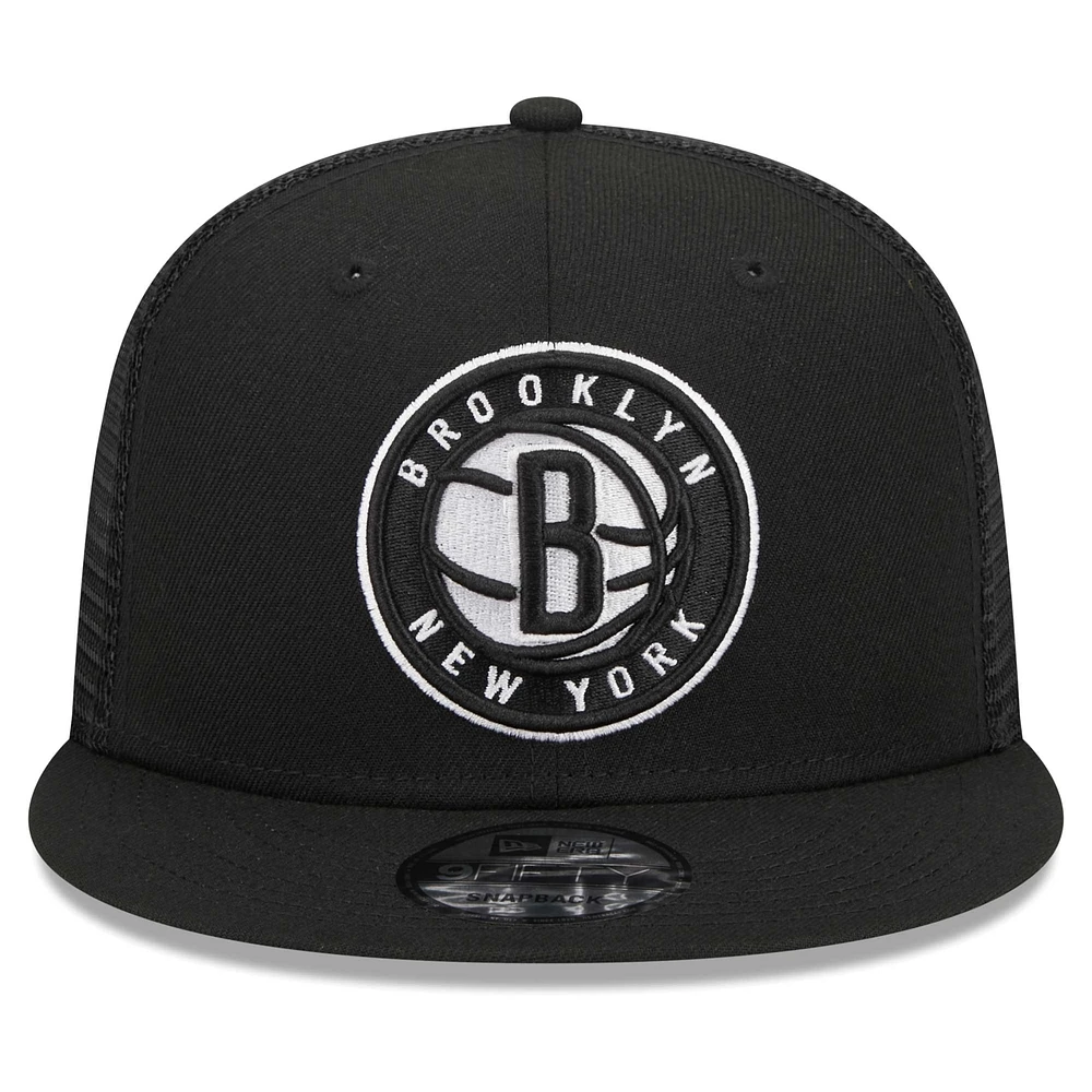 Casquette de camionneur à visière noire New Era Brooklyn Nets 9FIFTY pour homme