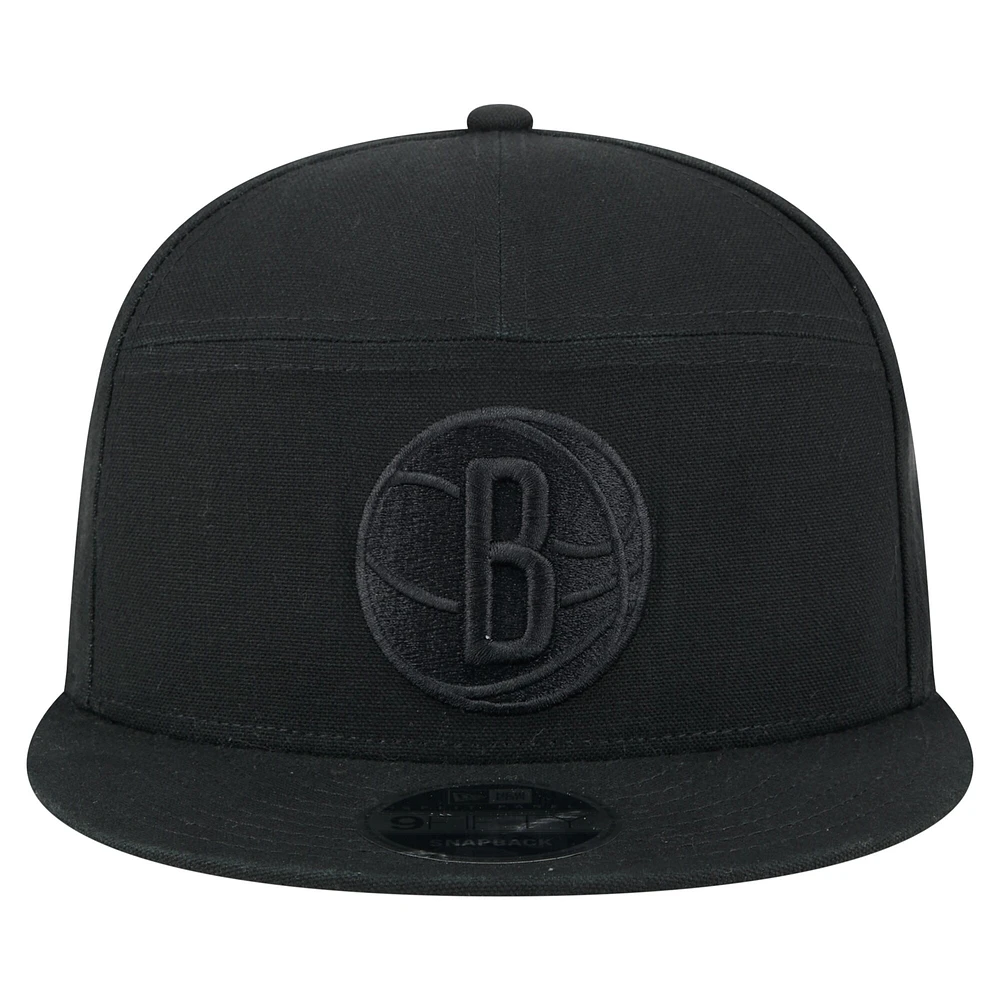 Casquette New Era noire à panneau fendu 9FIFTY pour homme, style aventure, Brooklyn Nets