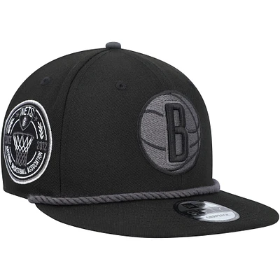 Men's New Era Black Brooklyn Nets Back Laurels 9FIFTY Snapback Hat