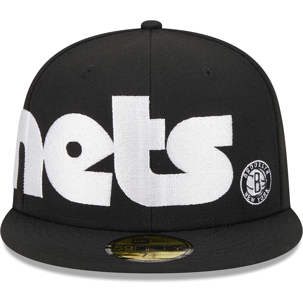 Men's New Era Black Brooklyn Nets Checkerboard UV 59FIFTY Fitted Hat