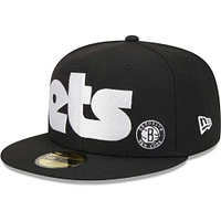 Men's New Era Black Brooklyn Nets Checkerboard UV 59FIFTY Fitted Hat