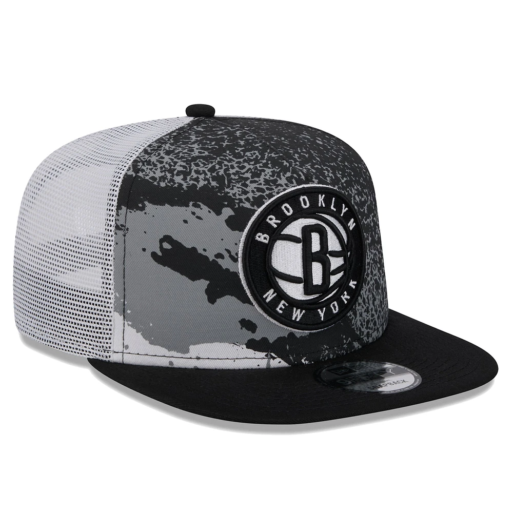 Men's New Era Black Brooklyn Nets Court Sport Speckle 9FIFTY Snapback Hat