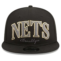 Men's New Era Black Brooklyn Nets Golden Tall Text 9FIFTY Snapback Hat