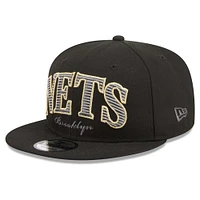 Men's New Era Black Brooklyn Nets Golden Tall Text 9FIFTY Snapback Hat