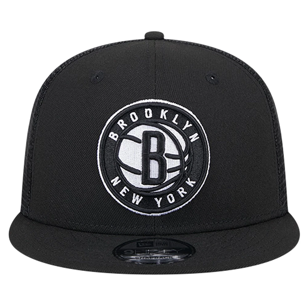 Casquette à visière noire New Era Brooklyn Nets Meshback 9FIFTY pour homme
