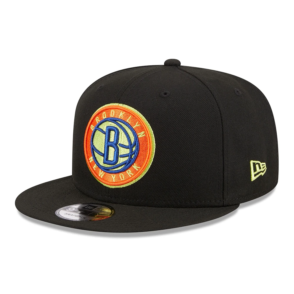 Men's New Era Black Brooklyn Nets Neon Pop 9FIFTY Snapback Hat