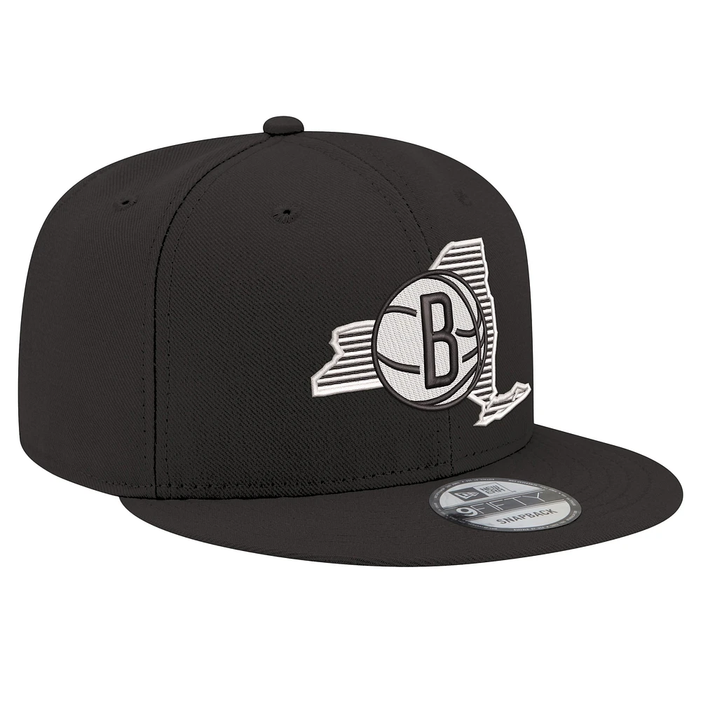 Men's New Era Black Brooklyn Nets State Pride 9FIFTY Snapback Hat