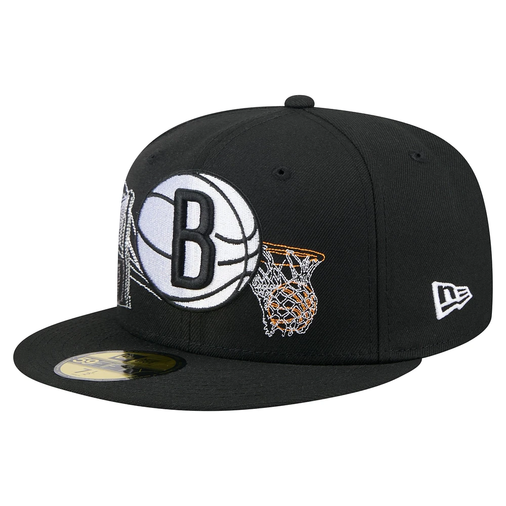 Casquette ajustée 59FIFTY noire New Era pour homme, Brooklyn Nets, State Stitch