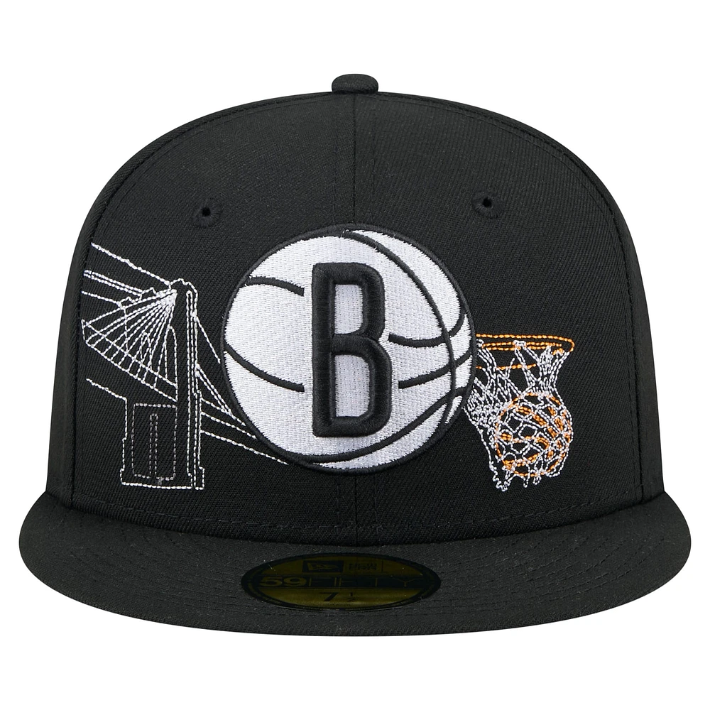 Casquette ajustée 59FIFTY noire New Era pour homme, Brooklyn Nets, State Stitch