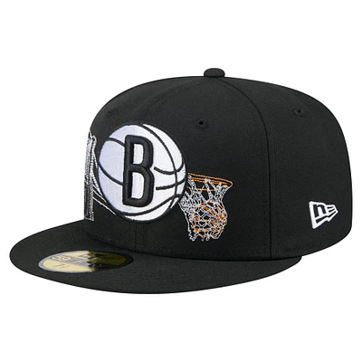 Casquette ajustée 59FIFTY noire New Era pour homme, Brooklyn Nets, State Stitch