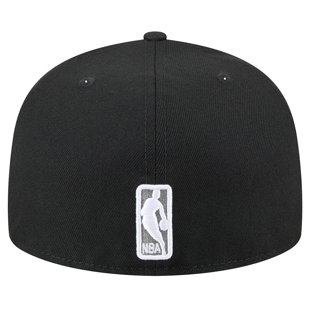 Men's New Era Black Brooklyn Nets Throwback Pennant 59FIFTY Fitted Hat