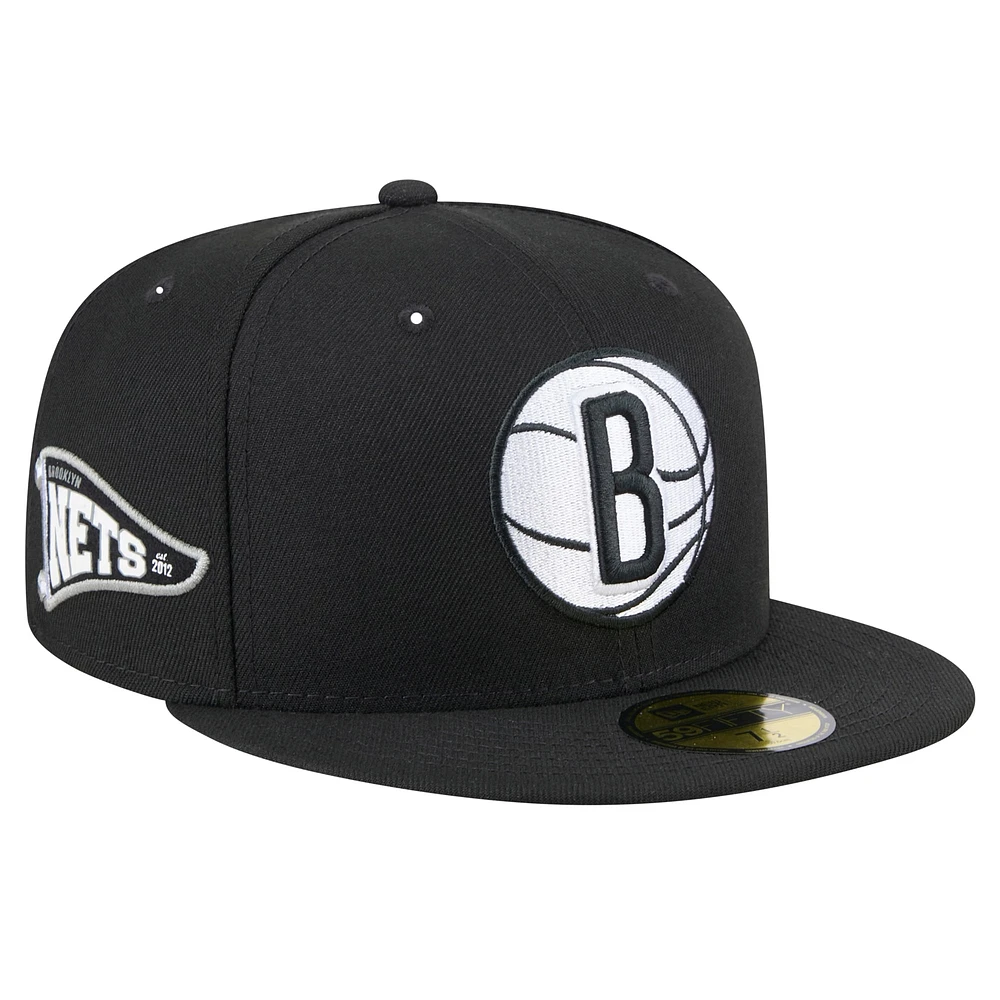 Casquette ajustée Brooklyn Nets Throwback Pennant 59FIFTY noire New Era pour homme