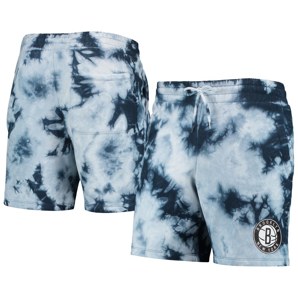 Men's New Era Blue Brooklyn Nets Fleece Tie-Dye Shorts